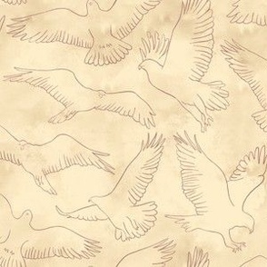 Hand-Sketched Serene Hawks Flying in a Tranquil Neutral Sky with Subtle Texture in Vanilla_Small