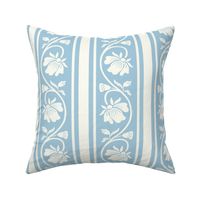 Indian floral stripe with vertical stripe in  French pastel blue and natural white large scale