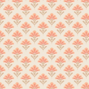 Geometric symmetric floral in peach fuzz, color of the year