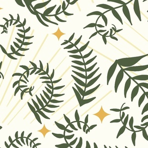 magical meadow ferns in cactus green on natural