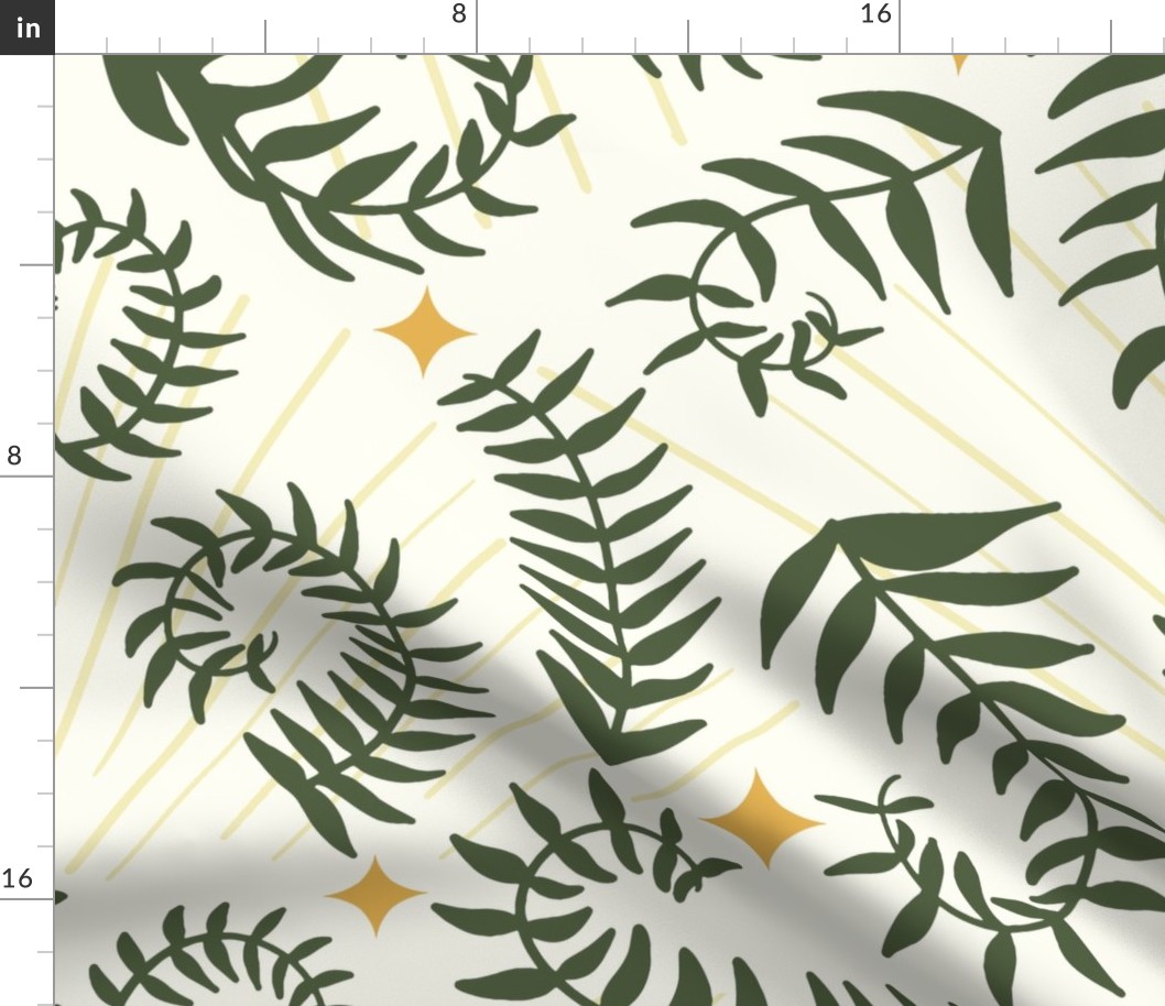 magical meadow ferns in cactus green on natural