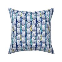 Wide Awake Owls- Midcentury Geometric Indigo Blue Owl- Pattern Clash- Kids Wallpaper- Novelty Gender Neutral Playroom- Navy Blue and Yellow Birds of Prey- sMini