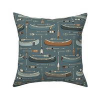 Canoes and Paddles | Teal Blue | Coastal and Lake | Small Scale
