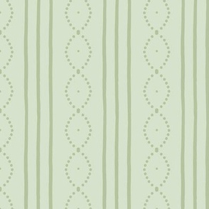 Classic Vintage hand-drawn stripes with curving dots in soft green