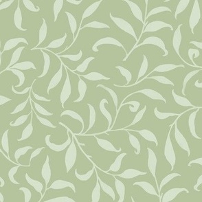 Light green foliage natural organic arts and crafts inspired non-directional hand-drawn pattern