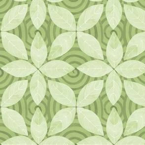 Green Hand-painted  watercolor geometric petals and spiral watercolor damask
