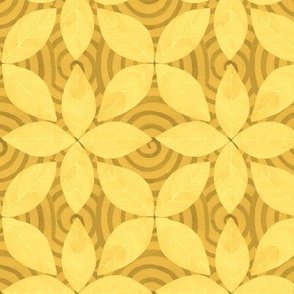  Yellow Hand-painted  watercolor geometric petals and spiral watercolor damask