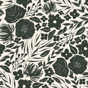 Dancing Blooms cream black olive floral silhouette