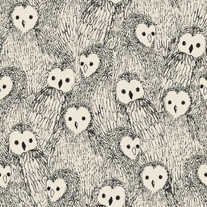 Sketched Baby Owls All Over Pattern in Black and Cream (MEDIUM)_B23034R01A