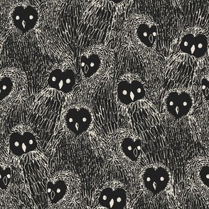 Spooky Owls All Over Pattern in Cream and Black (MEDIUM)_B23034R01B