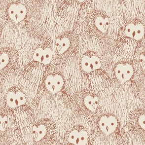 Sketched Baby Owls All Over Pattern in Cream and Russet (MEDIUM)_B23034R02A