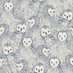 Sketched Baby Owls All Over Pattern in Blue and Cream (MEDIUM)_B23034R03A