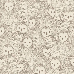 Sketched Baby Owls All Over Pattern in Cream and Taupe (MEDIUM)_B23034R04A