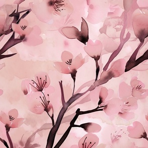 Pastel Pink Japanese Sakura Cherry Blossom Watercolor Pattern 