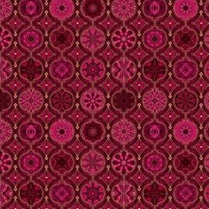 Treasures of Morocco Oriental Tile Design Burgundy Red Pink Gold Smaller Scale