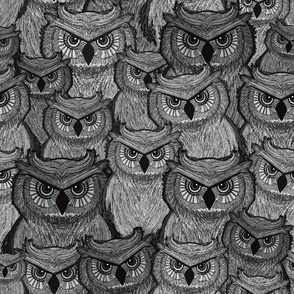Owls Pattern - Black and White illustration sketch