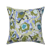 050 - Jumbo large scale abstract watercolour cabbage rose in tones of lavender blue, turquoise and olive green, for moody wallpaper, bed linen and tablecloths