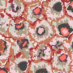 050 - Jumbo large scale abstract watercolour cabbage rose in coral, charcoal, taupe and burnt orange for moody wallpaper, bed linen and tablecloths