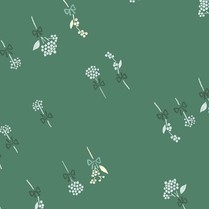 Berry Branches and Ribbons in Diagonal Arrangement with Green Background (large)