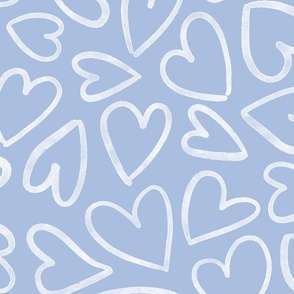 My Valentine Tossed Hand Painted Watercolour Hearts || White on Blue