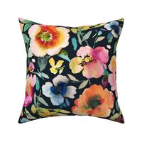 Moody Floral - Dark Floral - Artistic Poppies watercolor - Mom floral - Multicolor Black - Medium