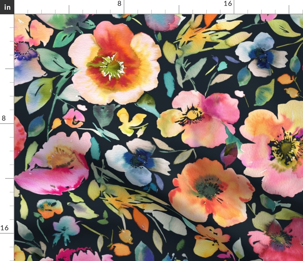 Moody Floral - Dark Floral - Artistic Poppies watercolor - Mom floral - Multicolor Black - Medium