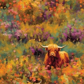 Highland cow in the meadow 