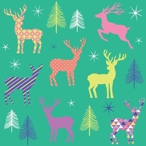 bright funky patterned reindeer green