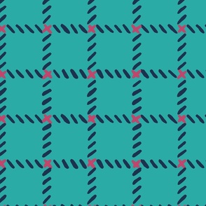 Stitches and Checkered Pattern in Dark Blue, Turquoise and Pink (large)