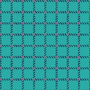 Stitches and Checkered Pattern in Dark Blue, Turquoise and Pink (medium)