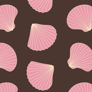 Beautiful Scallop and Clam Shells in Pink and Beige, with Brown Background (large)