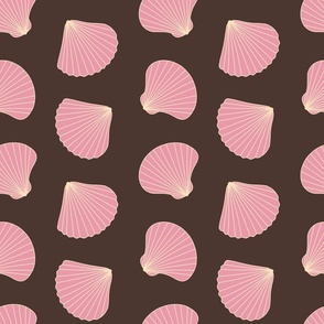 Beautiful Scallop and Clam Shells in Pink and Beige, with Brown Background (medium)