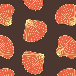 Beautiful Scallop and Clam Shells in Red and Yellow, with Brown Background (large)
