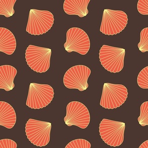 Beautiful Scallop and Clam Shells in Red and Yellow, with Brown Background (medium)
