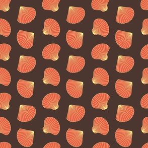 Beautiful Scallop and Clam Shells in Red and Yellow, with Brown Background (small)