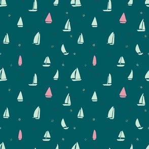 Scattered Cute Little Yacht in Mint Green and Pink (small)