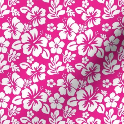 WHITE HAWAIIAN FLOWERS ON HOT PINK -EXTRA SMALL SIZE