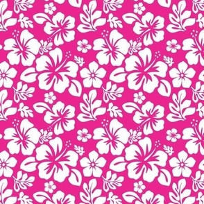 WHITE HAWAIIAN FLOWERS ON HOT PINK -EXTRA SMALL SIZE