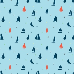 Scattered Cute Little Yacht in Dark Blue and Red (small)