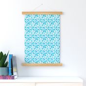 WHITE HAWAIIAN FLOWERS ON AQUA OCEAN BLUE -EXTRA SMALL SIZE