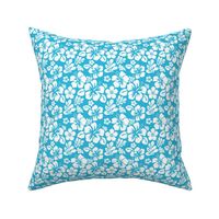 WHITE HAWAIIAN FLOWERS ON AQUA OCEAN BLUE -EXTRA SMALL SIZE