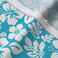 WHITE HAWAIIAN FLOWERS ON AQUA OCEAN BLUE -EXTRA SMALL SIZE