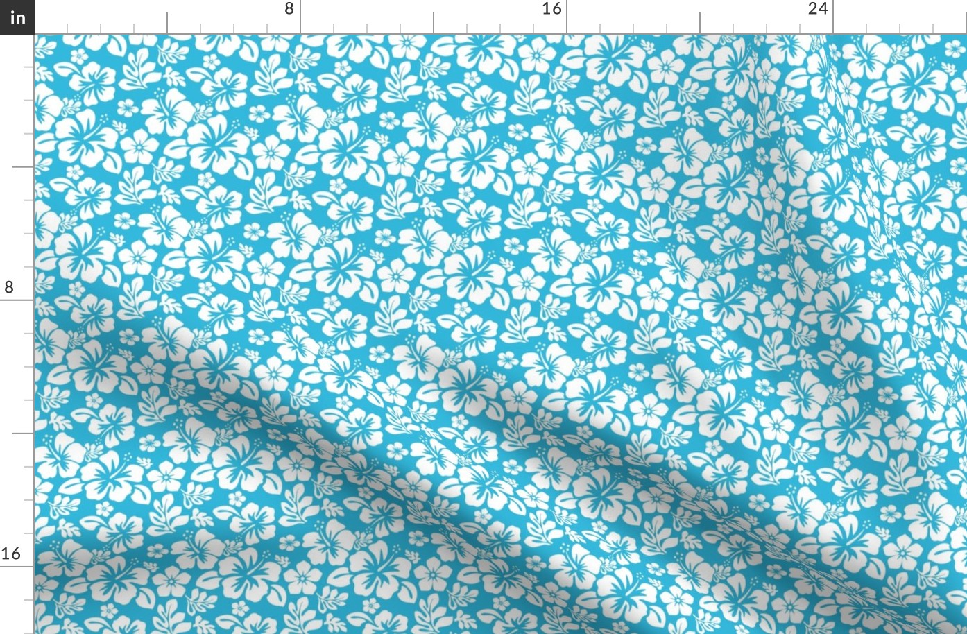 WHITE HAWAIIAN FLOWERS ON AQUA OCEAN BLUE -EXTRA SMALL SIZE