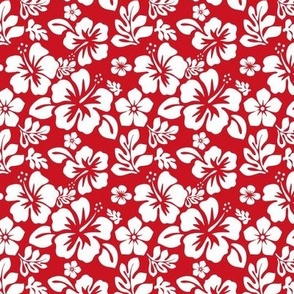 WHITE HAWAIIAN FLOWERS ON SURFER RED -EXTRA SMALL SIZE