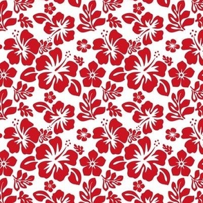 RED HAWAIIAN FLOWERS ON WHITE -EXTRA SMALL SIZE