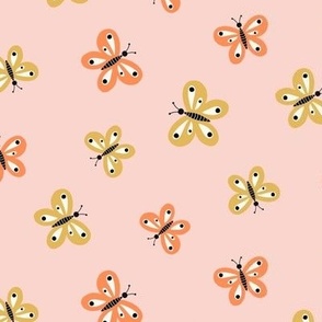 LARGE Cute Yellow and Orange Butterflies on a pink background