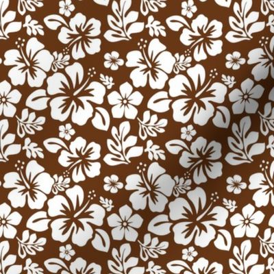 WHITE HAWAIIAN FLOWERS ON BROWN -EXTRA SMALL SIZE