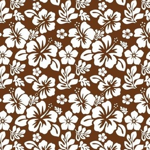 WHITE HAWAIIAN FLOWERS ON BROWN -EXTRA SMALL SIZE