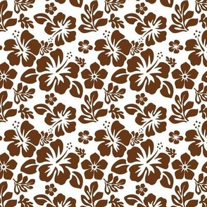 BROWN HAWAIIAN FLOWERS ON WHITE- EXTRA SMALL SIZE