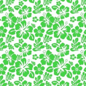 BRIGHT LIME GREEN HAWAIIAN FLOWERS ON WHITE -EXTRA SMALL SIZE